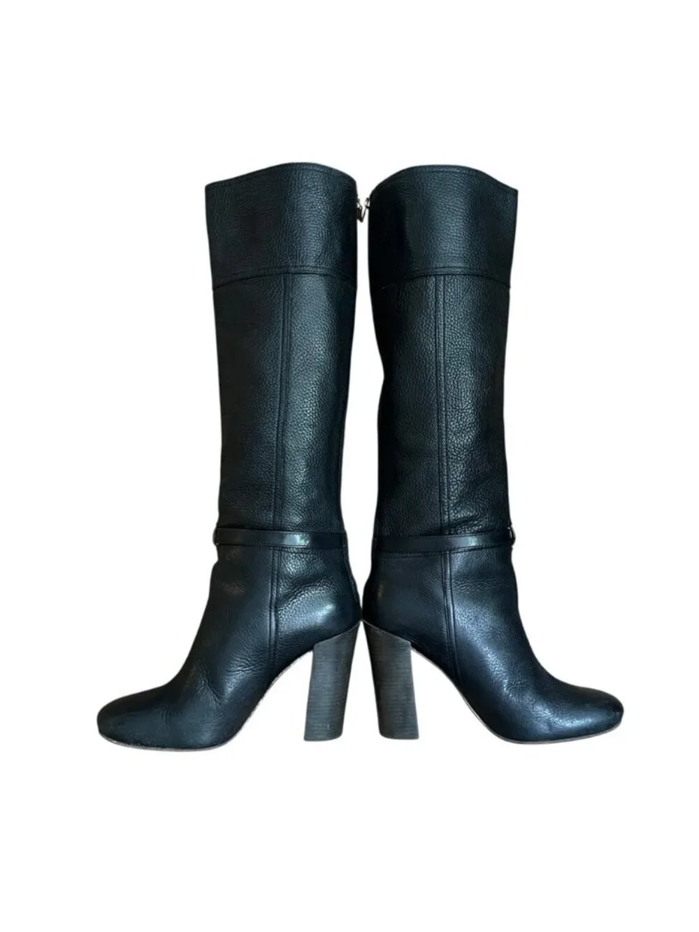 Tory Burch Jenna Black Leather Tall Heeled Boots Women's 9.5